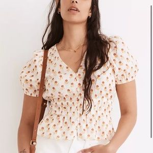 Madewell Smocked Floral Top